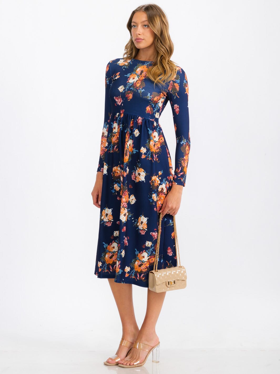 WOMEN'S LONG SLEEVE FLORAL MIDI DRESS – Wholesalefashiontrends.com