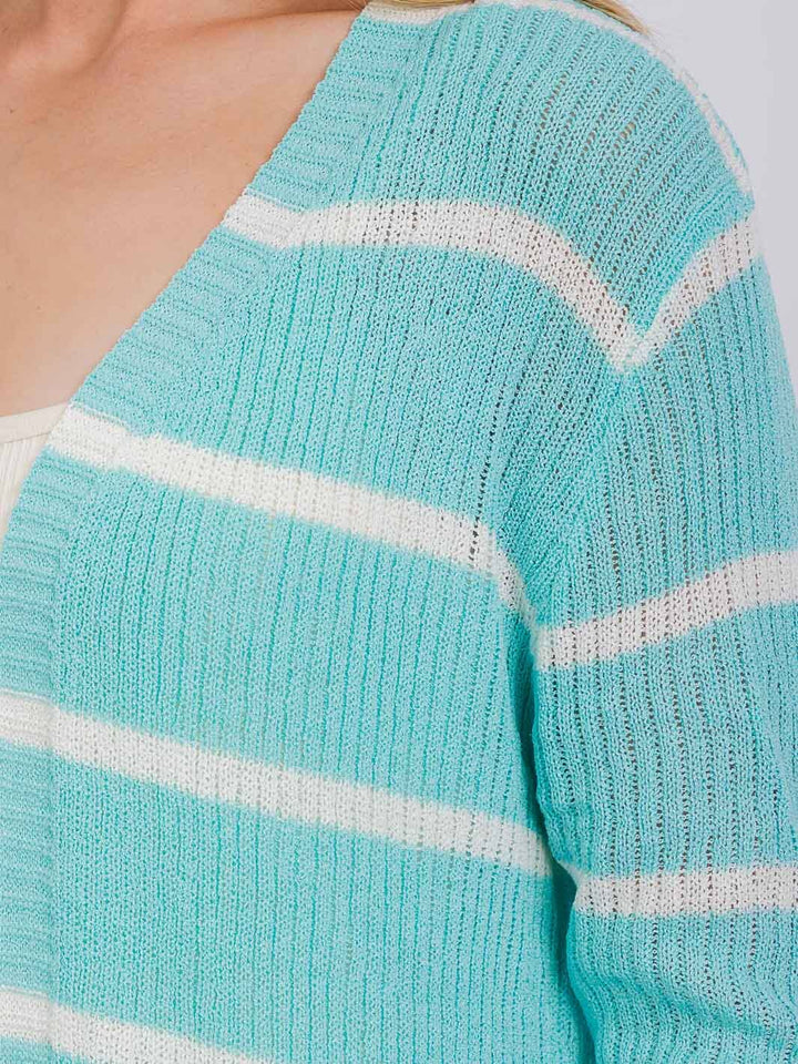 WOMEN'S LONG SLEEVE OPEN COLORBLOCK STRIPES KNIT CARDIGAN