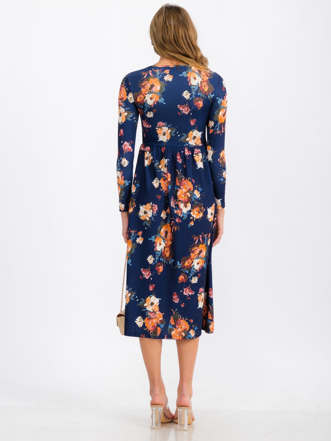 WOMEN'S LONG SLEEVE FLORAL MIDI DRESS
