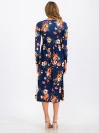 WOMEN'S LONG SLEEVE FLORAL MIDI DRESS