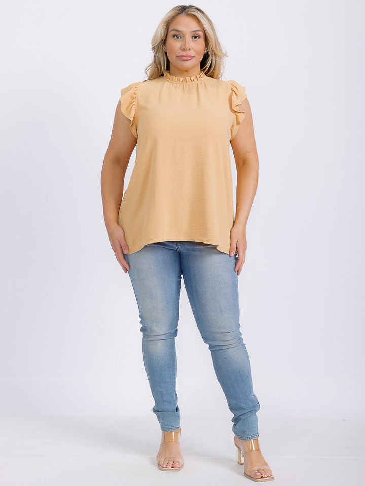 PLUS SIZE RUFFLE SLEEVE SOLID BLOUSE