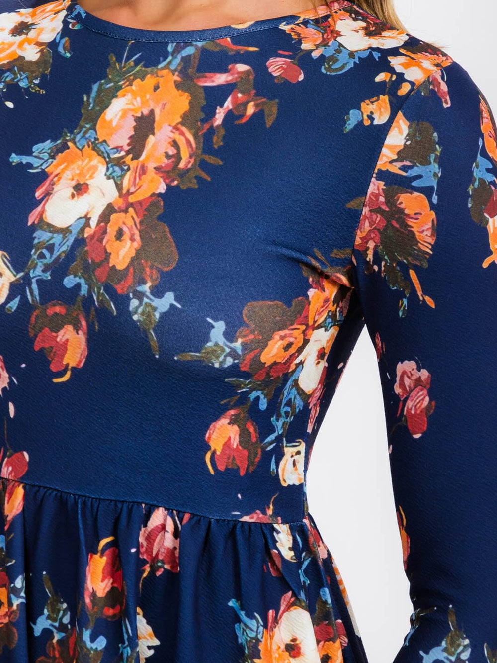 WOMEN'S LONG SLEEVE FLORAL MIDI DRESS