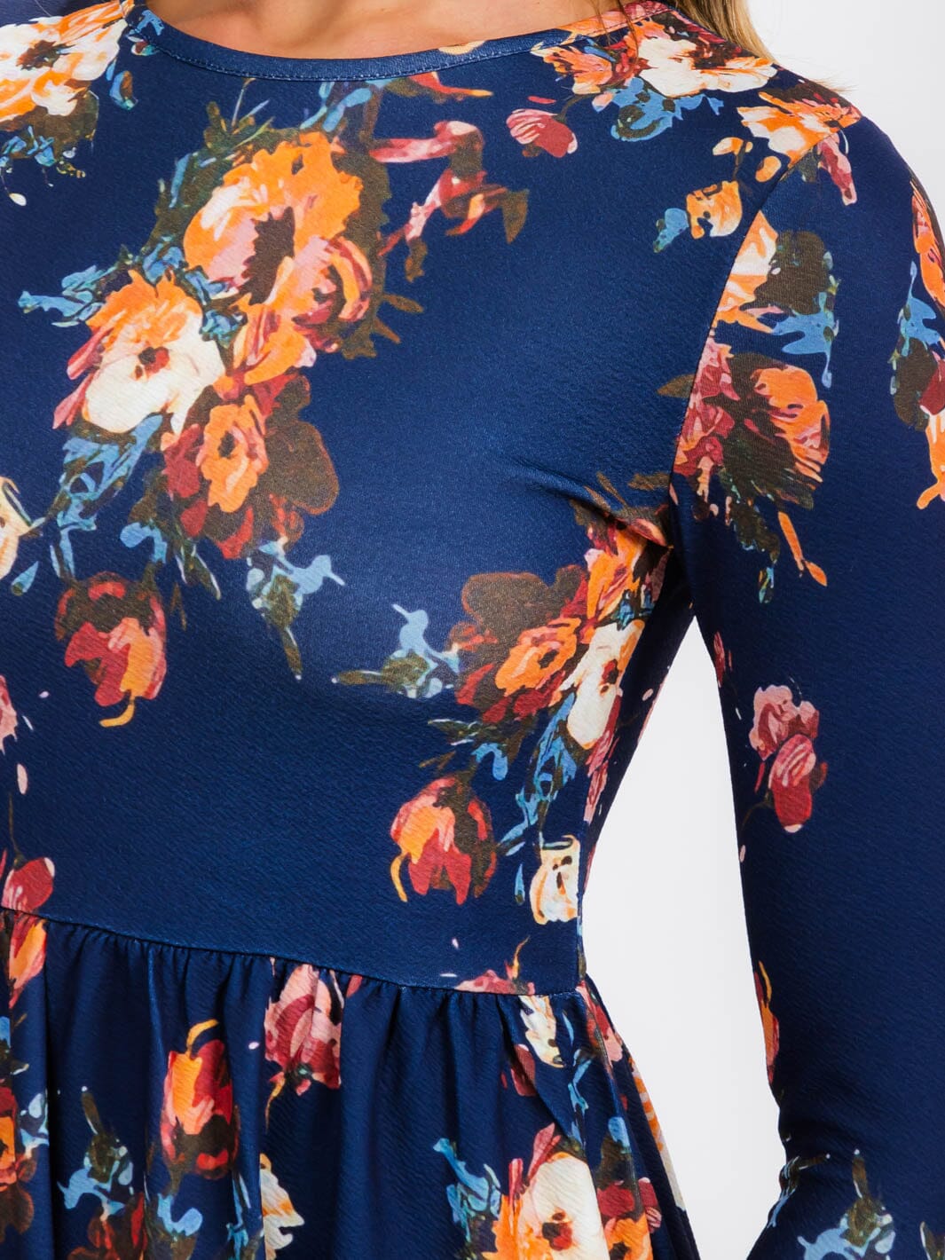 WOMEN'S LONG SLEEVE FLORAL MIDI DRESS