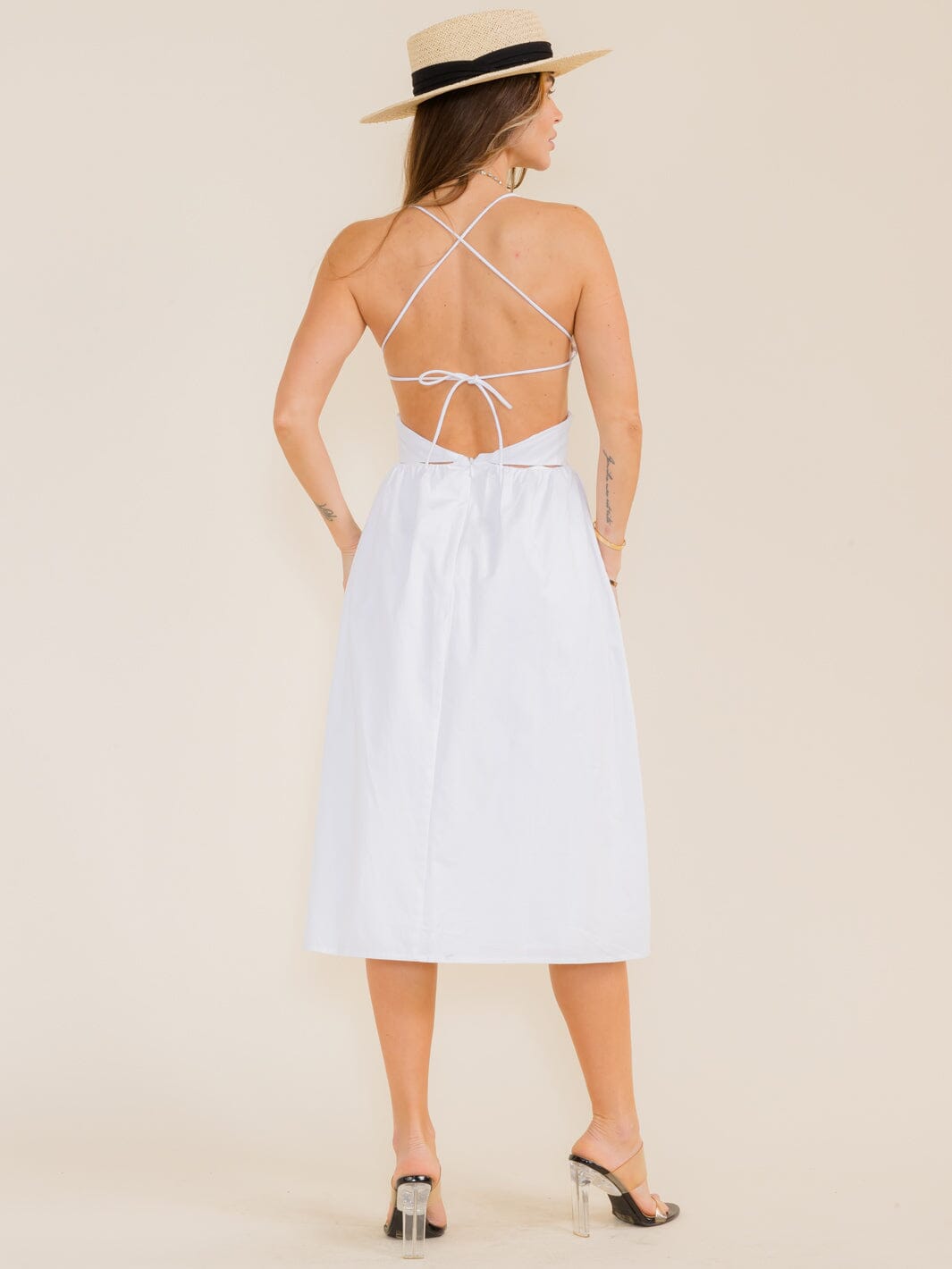 WOMEN'S SLEEVELESS OPEN BACK KEY HOLE MIDI DRESS