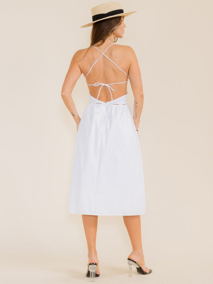 WOMEN'S SLEEVELESS OPEN BACK KEY HOLE MIDI DRESS