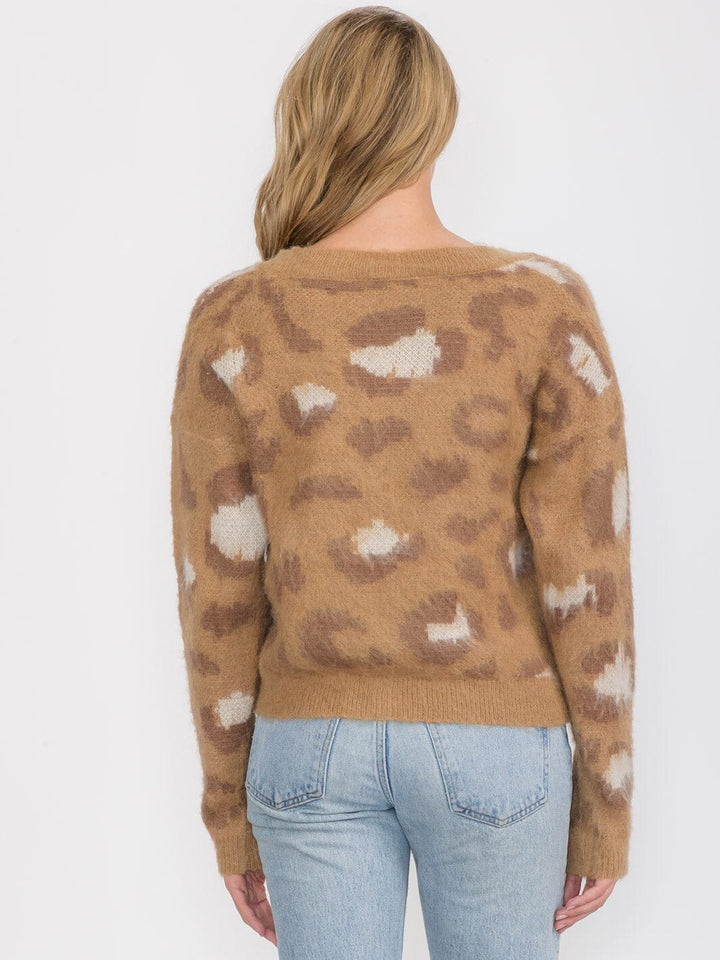WOMEN'S LONG SLEEVE BUTTON CLOSURE ANIMAL PRINT CARDIGAN SWEATER