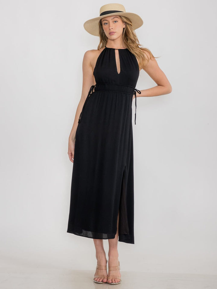 WOMEN'S SLEEVELESS OPEN BACK HALTER NECK MAXI DRESS