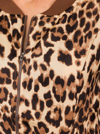WOMEN'S LONG SLEEVES ZIP UP COLORBLOCK ANIMAL PRINT JACKET