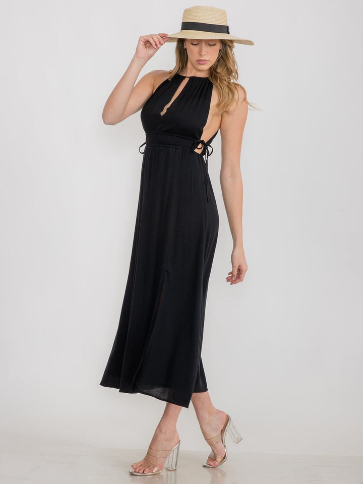 WOMEN'S SLEEVELESS OPEN BACK HALTER NECK MAXI DRESS
