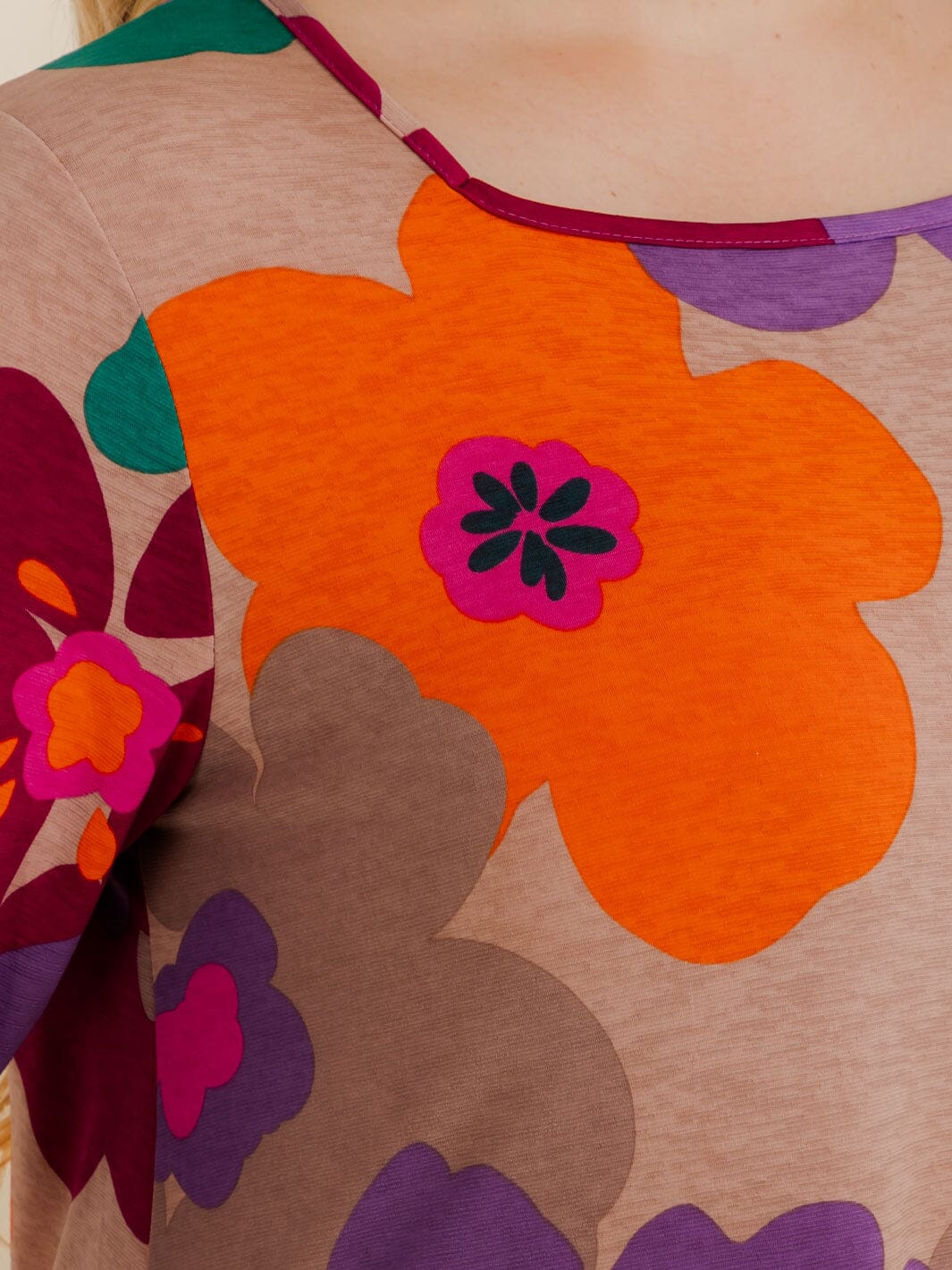 PLUS SIZE 3/4 SLEEVE SQUARE NECK FRONT POCKETS FLOWER PRINT TUNIC MAXI DRESS