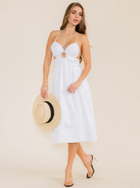 WOMEN'S SLEEVELESS OPEN BACK KEY HOLE MIDI DRESS