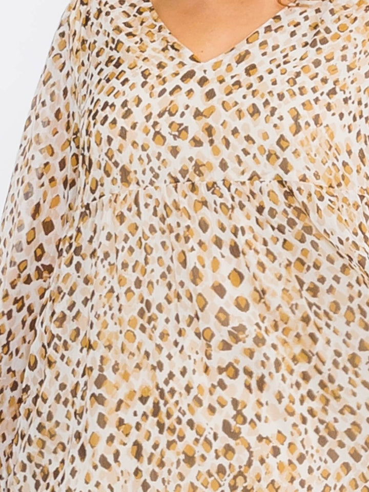 WOMEN'S LONG SLEEVES V-NECK TUNIC ANIMAL PRINT TUNIC MINI DRESS