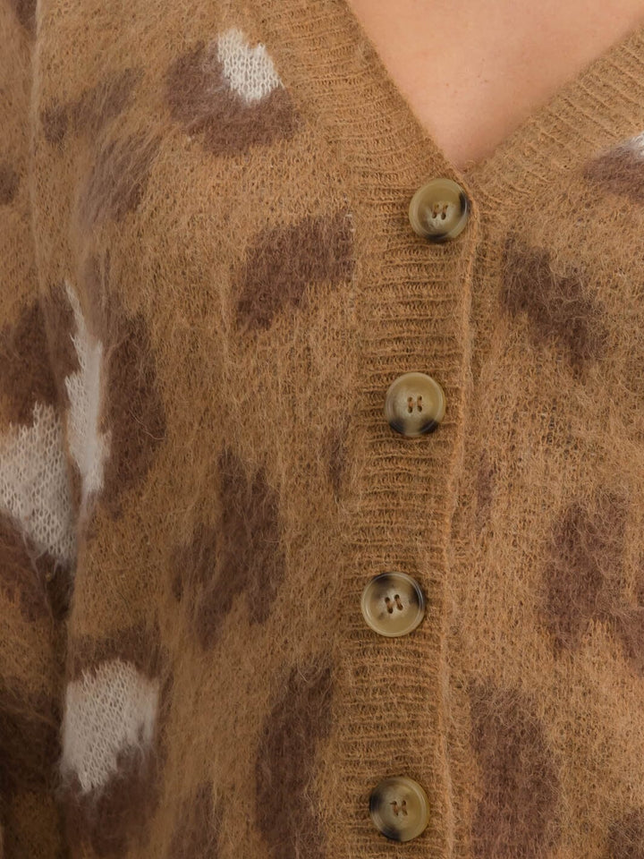 WOMEN'S LONG SLEEVE BUTTON CLOSURE ANIMAL PRINT CARDIGAN SWEATER