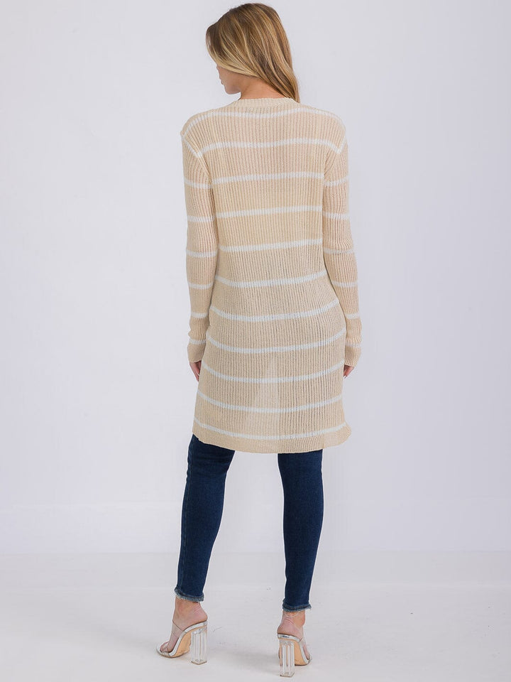 WOMEN'S LONG SLEEVE OPEN COLORBLOCK STRIPES KNIT CARDIGAN