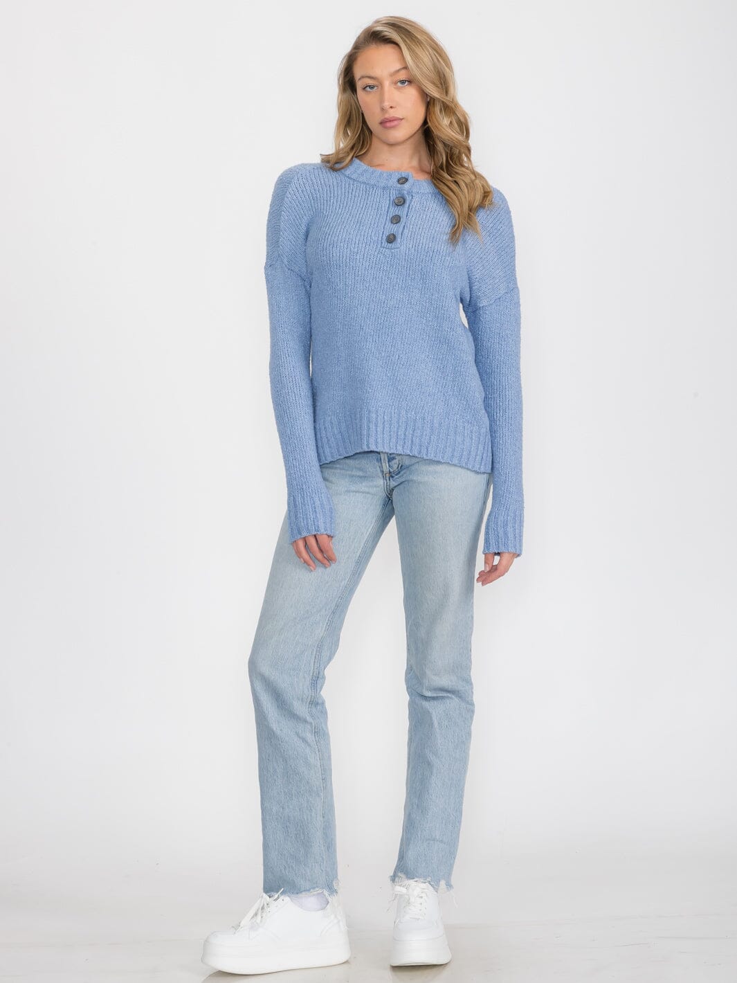 WOMEN'S LONG SLEEVE BUTTON UP KNIT PULLOVER SWEATER