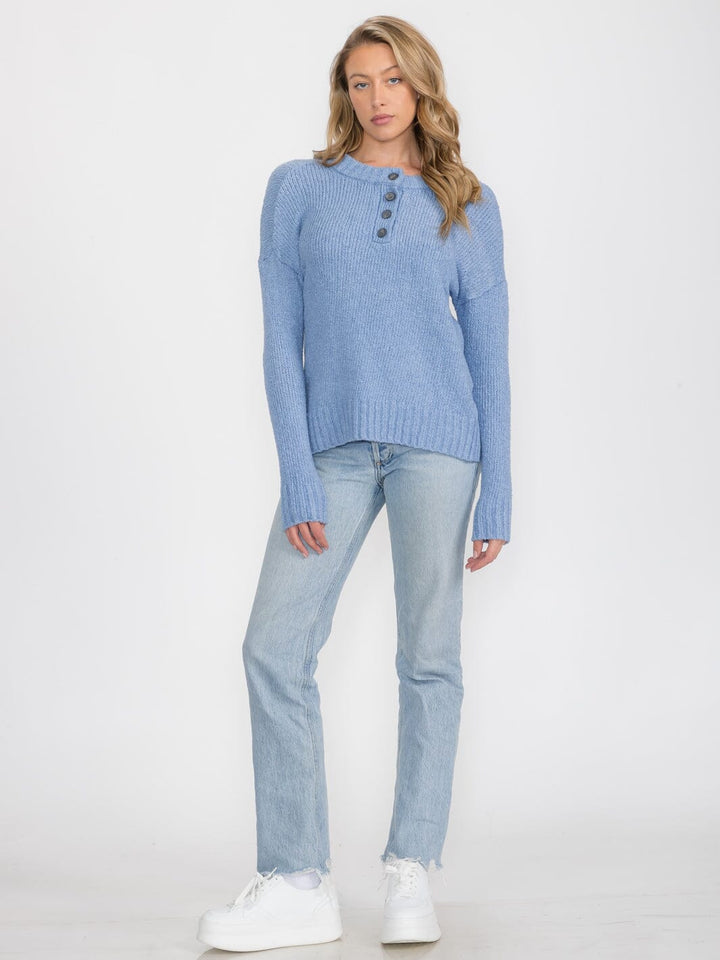 WOMEN'S LONG SLEEVE BUTTON UP KNIT PULLOVER SWEATER