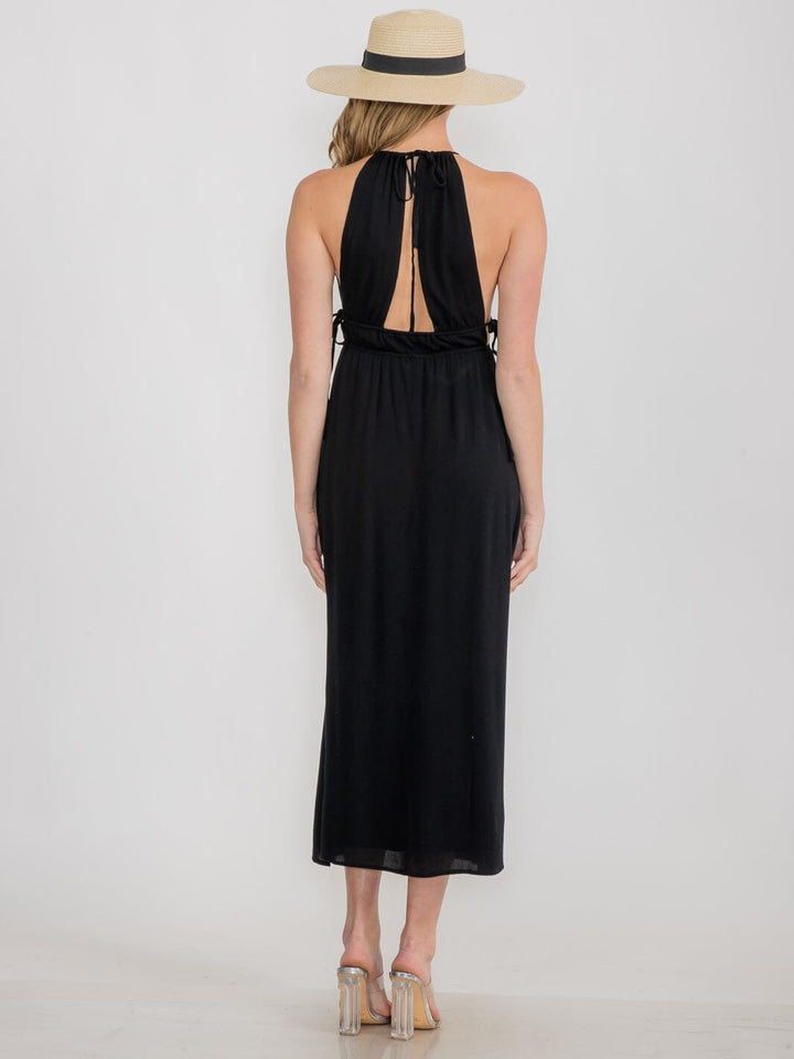 WOMEN'S SLEEVELESS OPEN BACK HALTER NECK MAXI DRESS