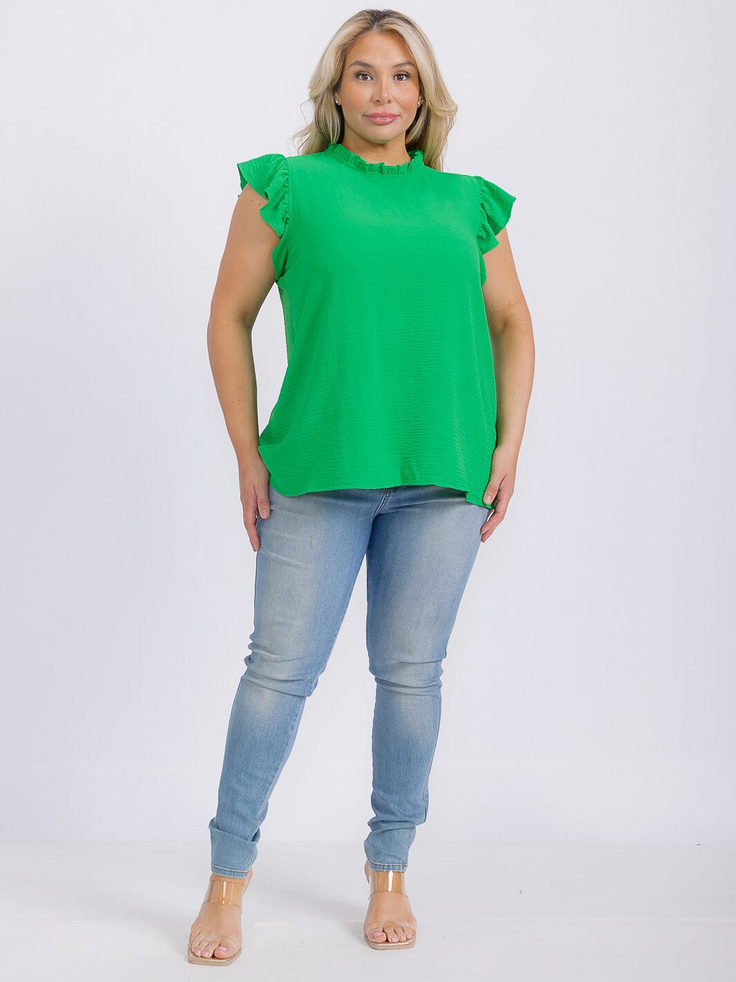 PLUS SIZE RUFFLE SLEEVE SOLID BLOUSE