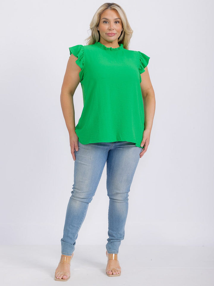 PLUS SIZE RUFFLE SLEEVE SOLID BLOUSE