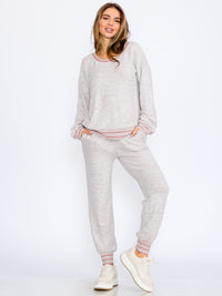 WOMEN'S LONG SLEEVE TOP & JOGGER LEG PANTS TRIM DETAILED 2PC. SET