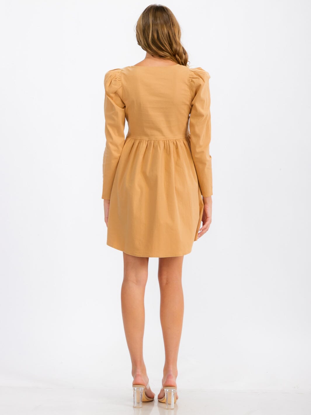 WOMEN'S LONG SLEEVE SQUARE NECK POCKETS TUNIC MINI DRESS