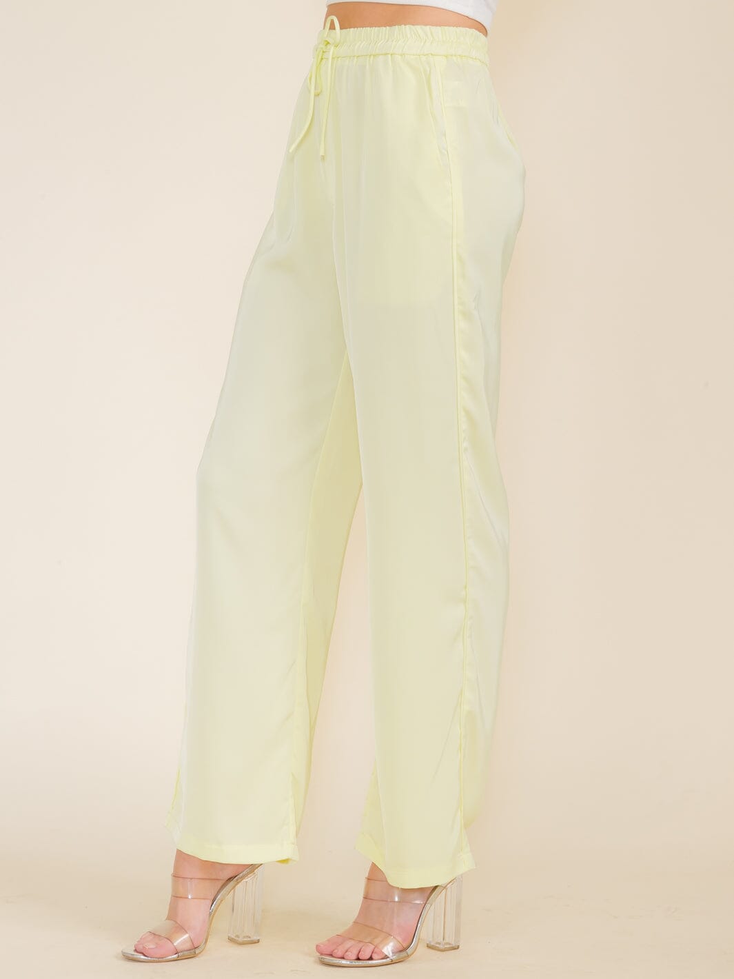 WOMEN'S ELASTIC WAIST POCKETS WIDE LEG PANTS