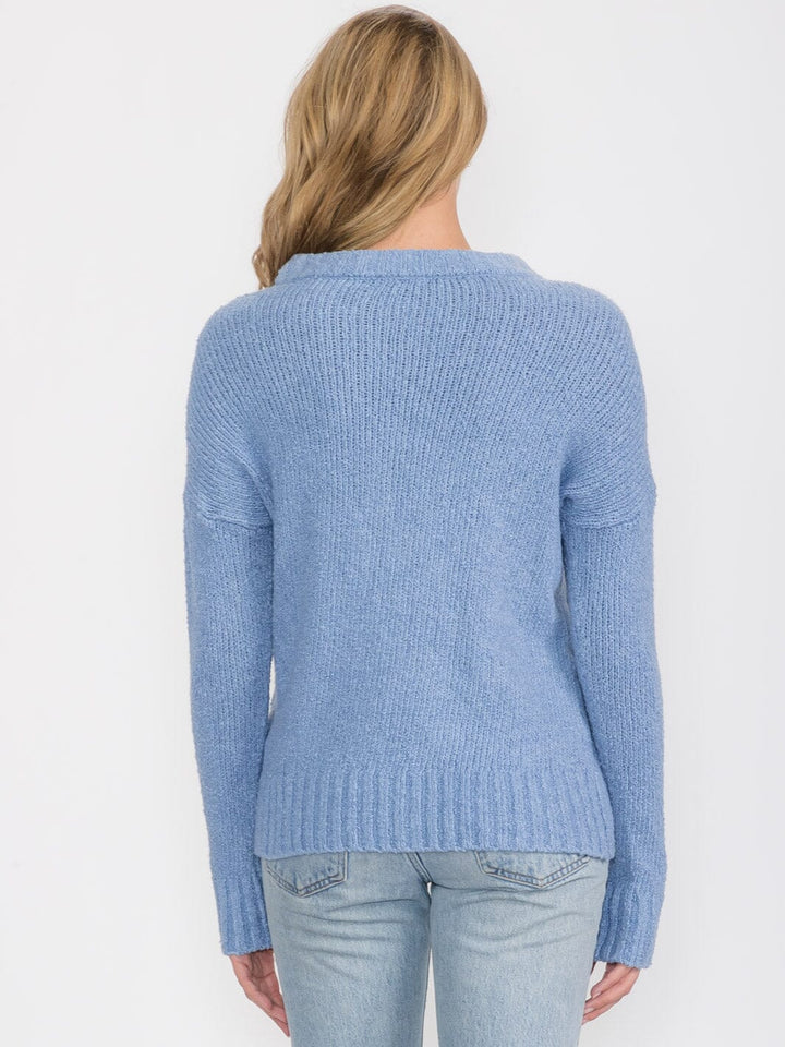 WOMEN'S LONG SLEEVE BUTTON UP KNIT PULLOVER SWEATER