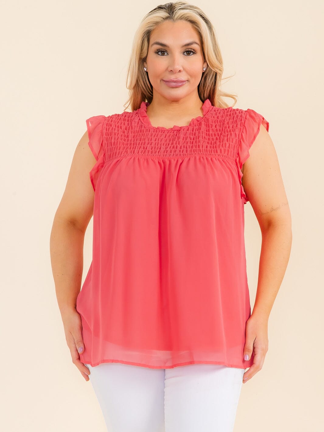 PLUS SIZE SLEEVELESS RUCHED TUNIC BLOUSE