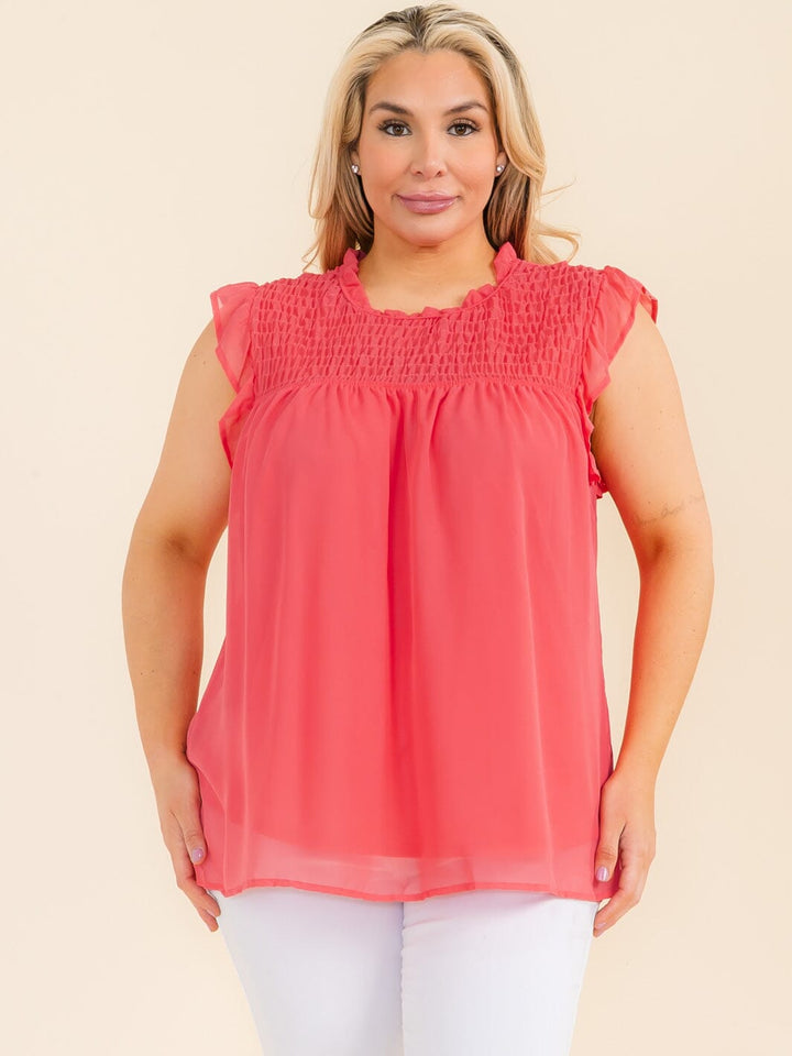 PLUS SIZE SLEEVELESS RUCHED TUNIC BLOUSE