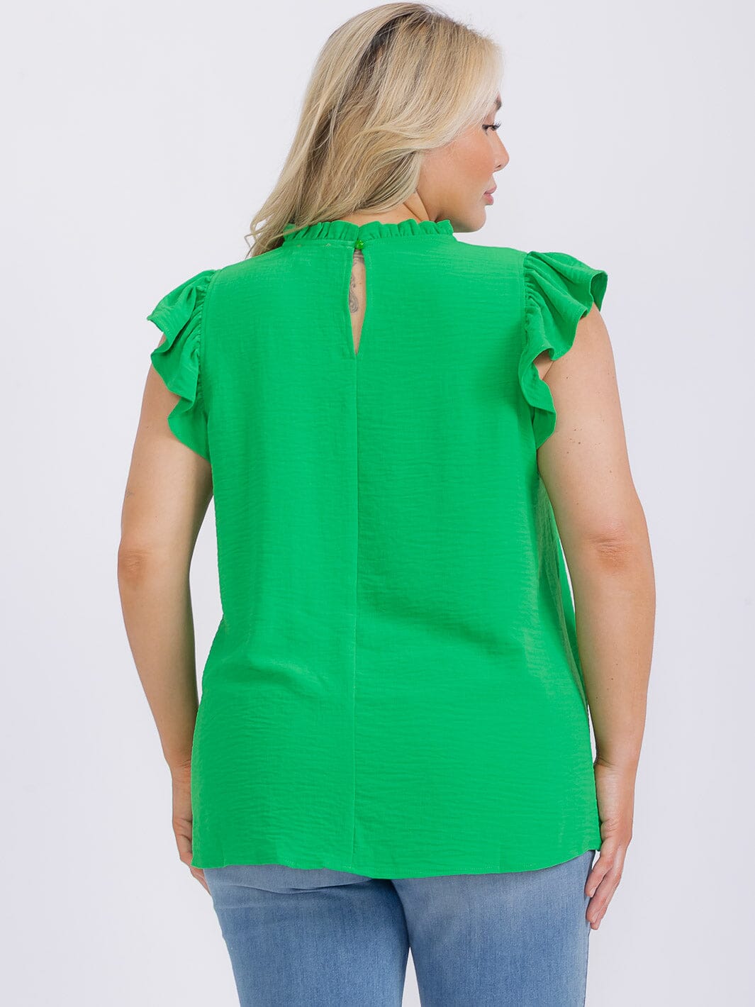 PLUS SIZE RUFFLE SLEEVE SOLID BLOUSE