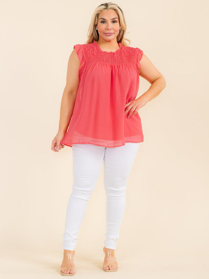 PLUS SIZE SLEEVELESS RUCHED TUNIC BLOUSE