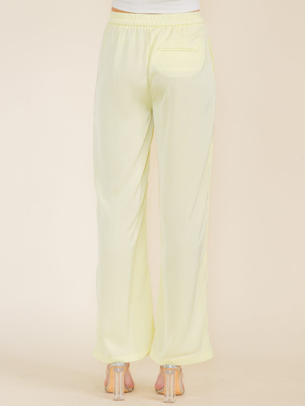 WOMEN'S ELASTIC WAIST POCKETS WIDE LEG PANTS