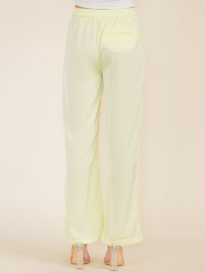 WOMEN'S ELASTIC WAIST POCKETS WIDE LEG PANTS