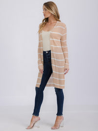 WOMEN'S LONG SLEEVE OPEN COLORBLOCK STRIPES KNIT CARDIGAN