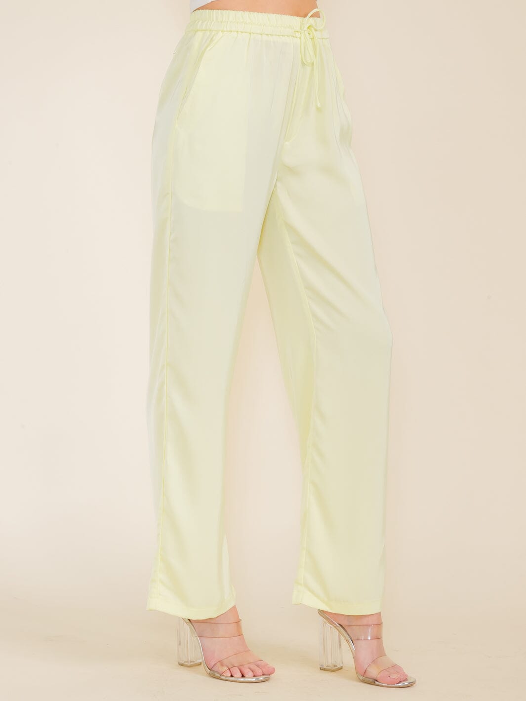 WOMEN'S ELASTIC WAIST POCKETS WIDE LEG PANTS