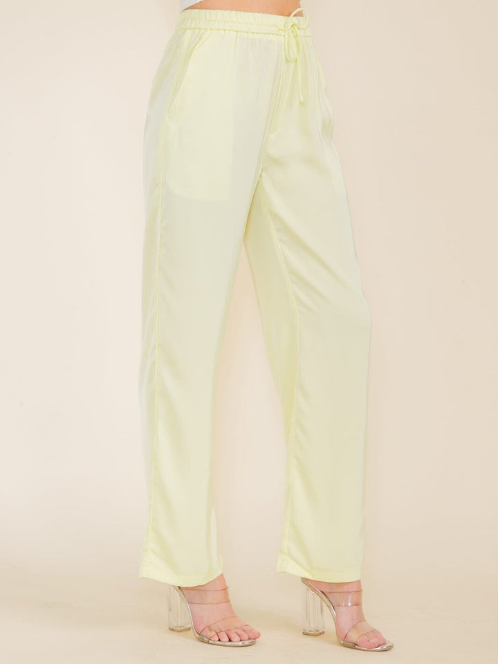 WOMEN'S ELASTIC WAIST POCKETS WIDE LEG PANTS