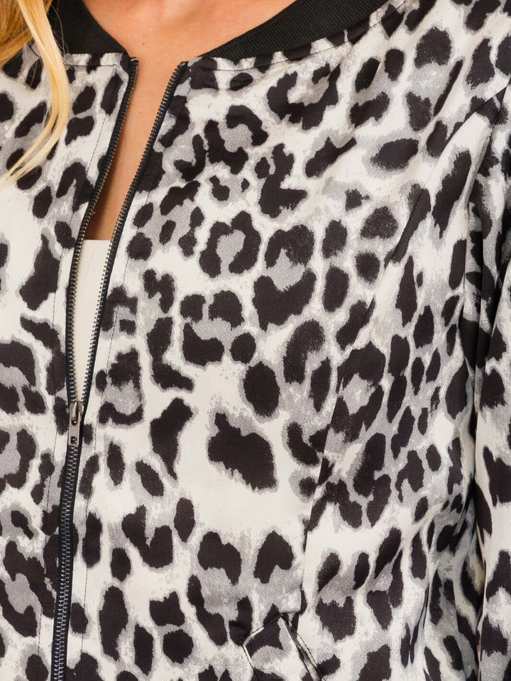 WOMEN'S LONG SLEEVES ZIP UP COLORBLOCK ANIMAL PRINT JACKET