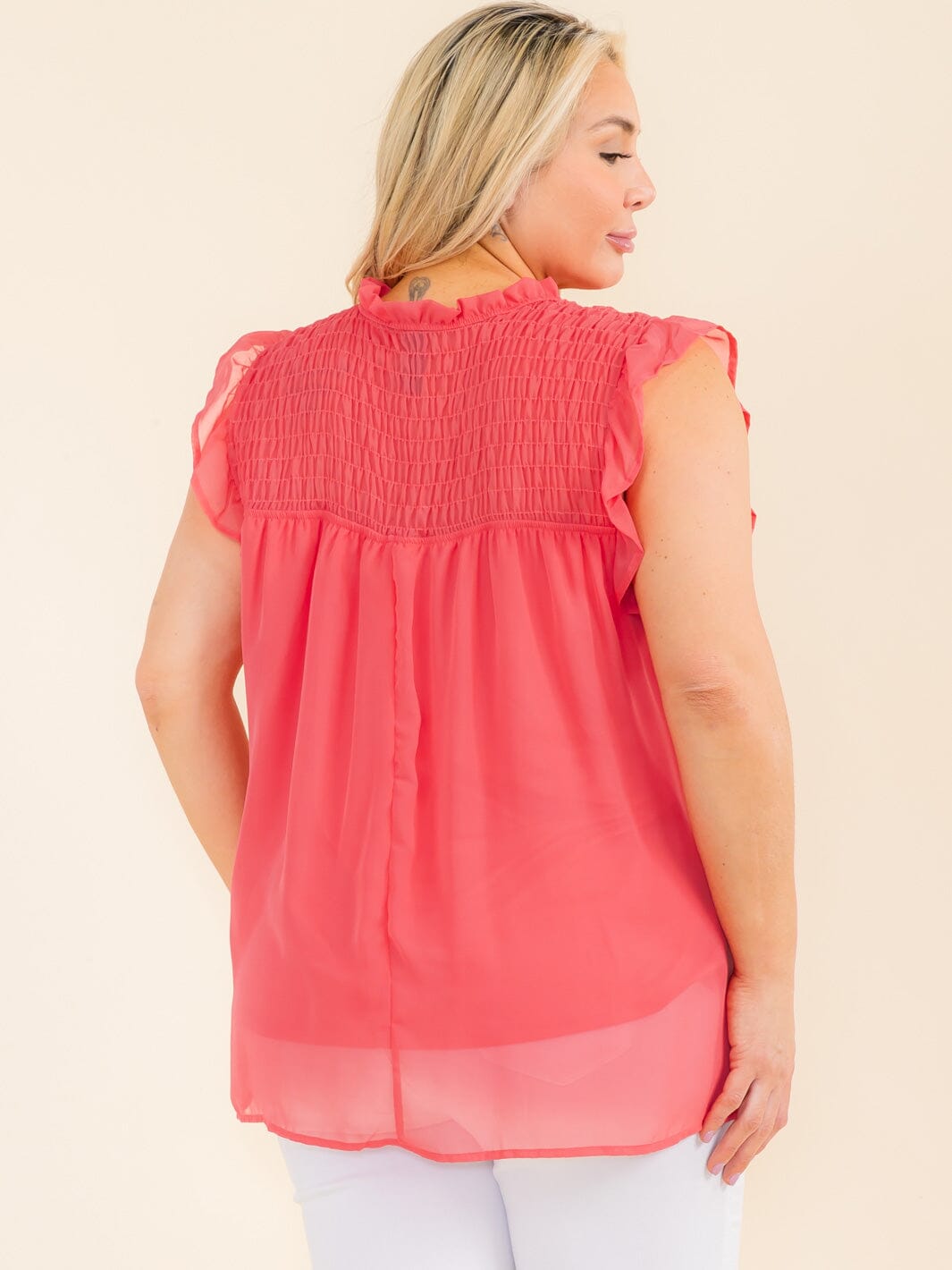 PLUS SIZE SLEEVELESS RUCHED TUNIC BLOUSE