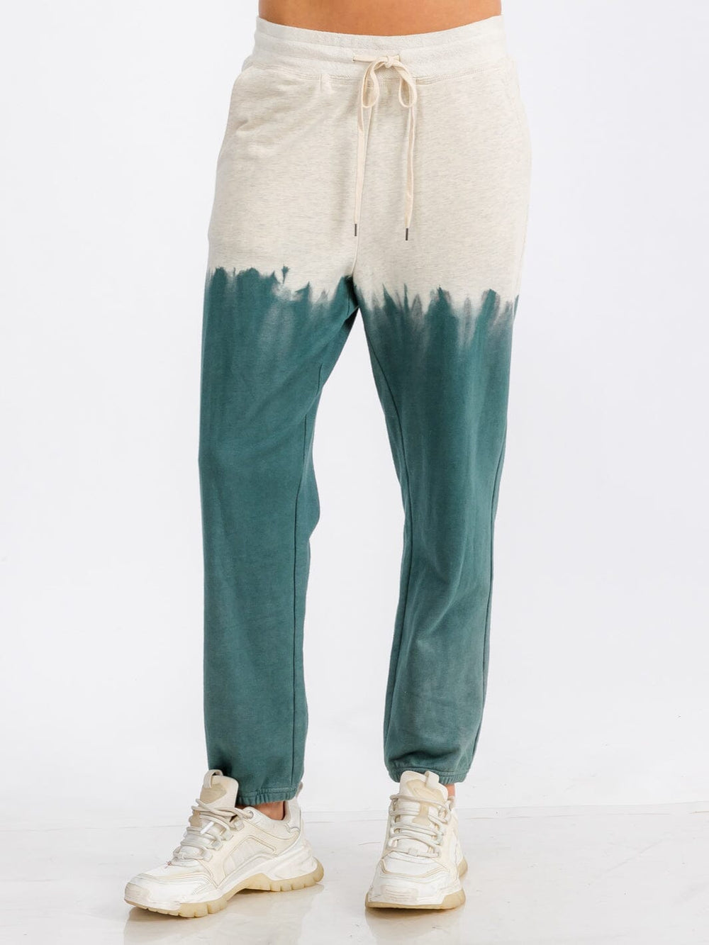 WOMEN'S ELASTIC WAIST FRONT POCKET COLORBLOCK SWEATPANTS