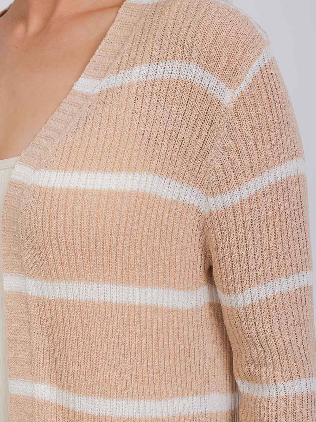 WOMEN'S LONG SLEEVE OPEN COLORBLOCK STRIPES KNIT CARDIGAN