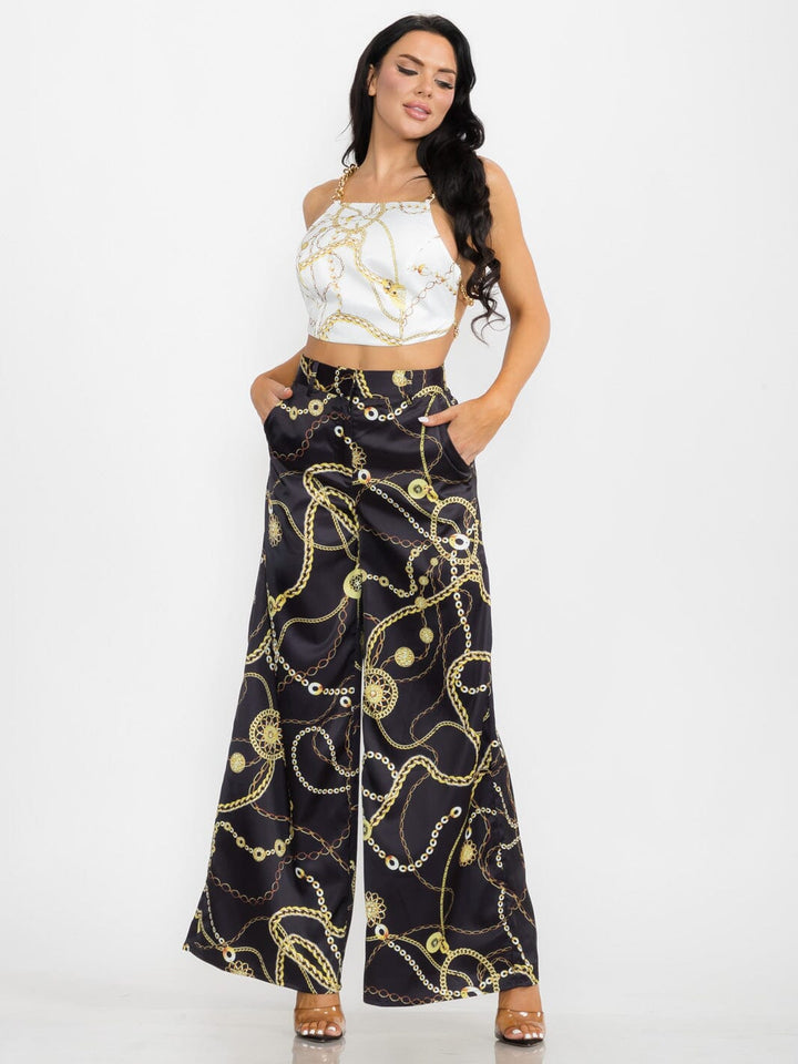 WOMEN'S SLEEVELESS CROP TOP & WIDE LEG PANTS PRINTED 2PC. SET