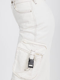 WOMEN'S BUTTON CLOSURE POCKETS WIDE LEG DENIM PANTS