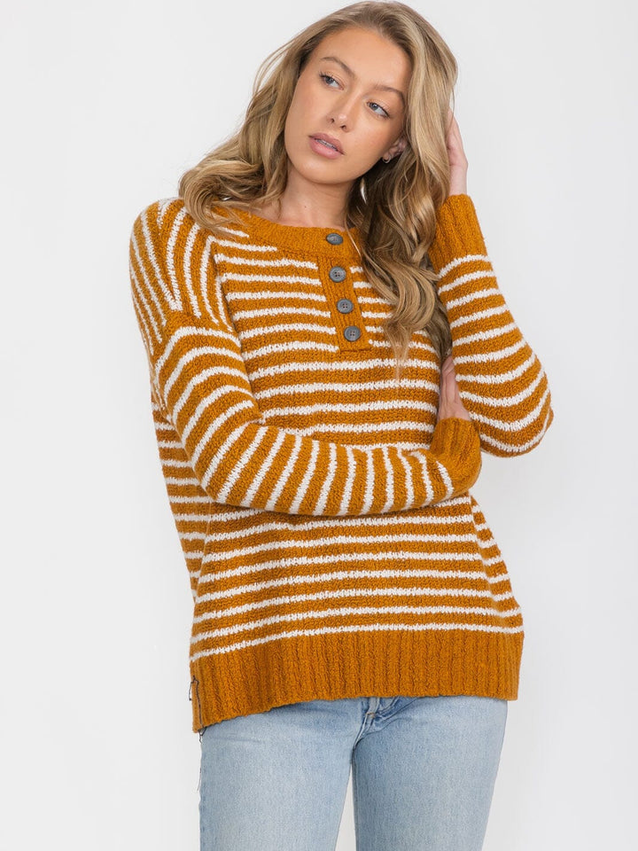 WOMEN'S LONG SLEEVE BUTTON UP KNIT COLORBLOCK PULLOVER SWEATER