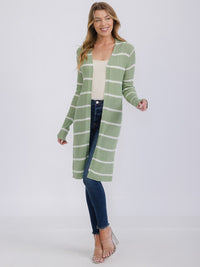 WOMEN'S LONG SLEEVE OPEN COLORBLOCK STRIPES KNIT CARDIGAN
