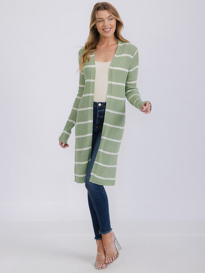 WOMEN'S LONG SLEEVE OPEN COLORBLOCK STRIPES KNIT CARDIGAN
