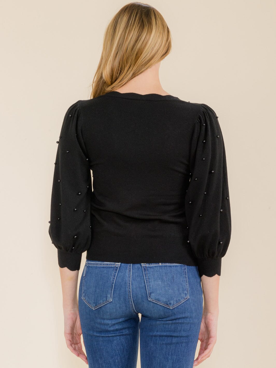 WOMEN'S 3/4 SLEEVE TRIM DETAILED PEARL BLOUSE