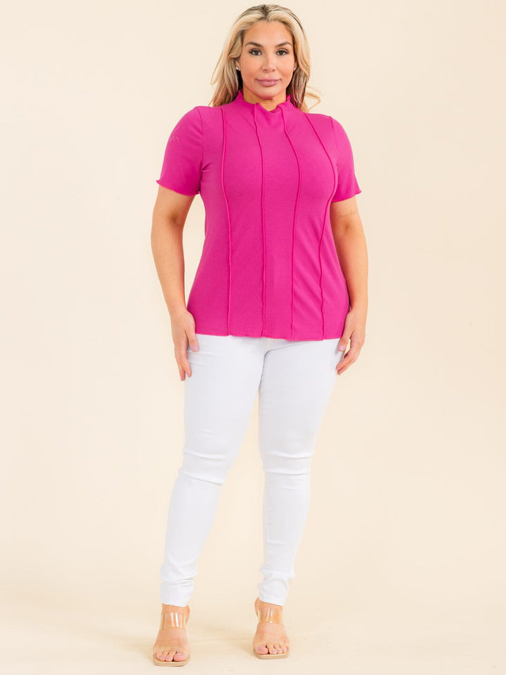 PLUS SIZE SHORT SLEEVE MOCK NECK DETAILED BLOUSE