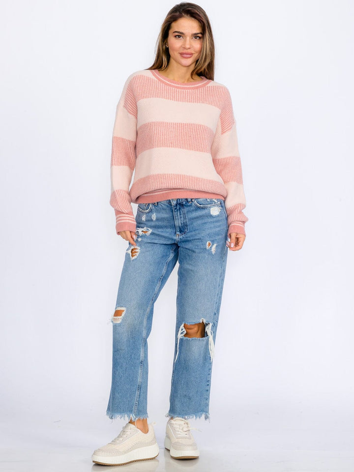 WOMEN'S LONG SLEEVES PULLOVER COLORBLOCK STRIPES SWEATER