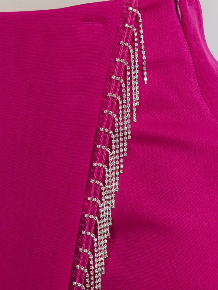 WOMEN'S ZIP UP STUD FRINGE DETAILED MINI SKORT