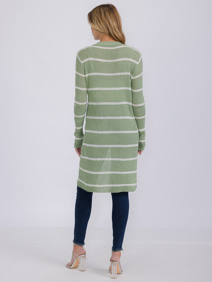 WOMEN'S LONG SLEEVE OPEN COLORBLOCK STRIPES KNIT CARDIGAN